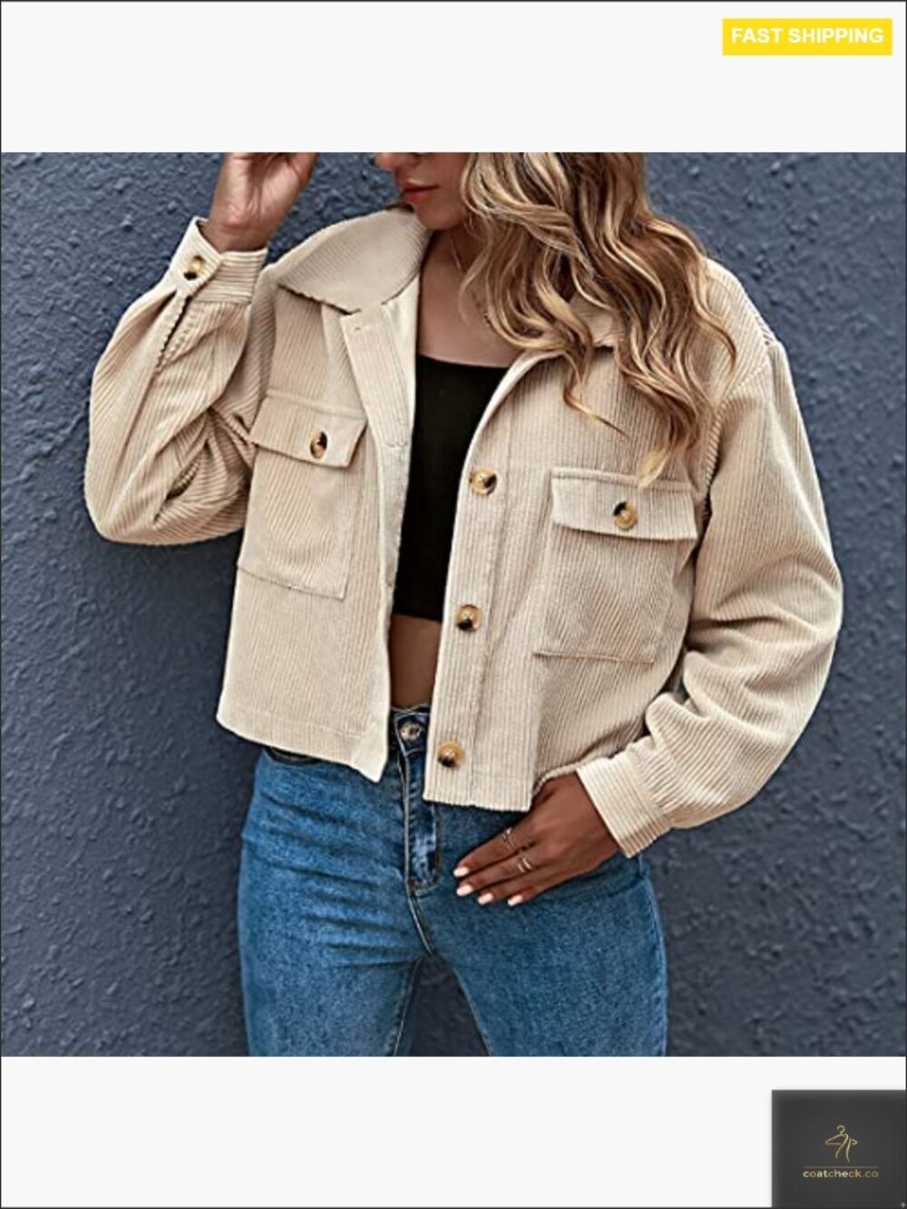 Cropped Corduroy Shacket Jacket Button Down Long Sleeve Casual Chic Oversized - Picture 2 of 7